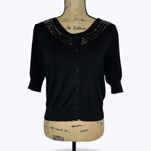 Express Design Studio Cardigan Sweater Sz L Embellished Neck Holiday NYE Event